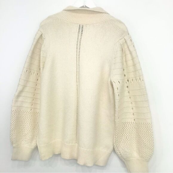 Design 365 Cream Cozy Puff Sleeve Collared Pullover Thick Knit Sweater - Picture 10 of 16